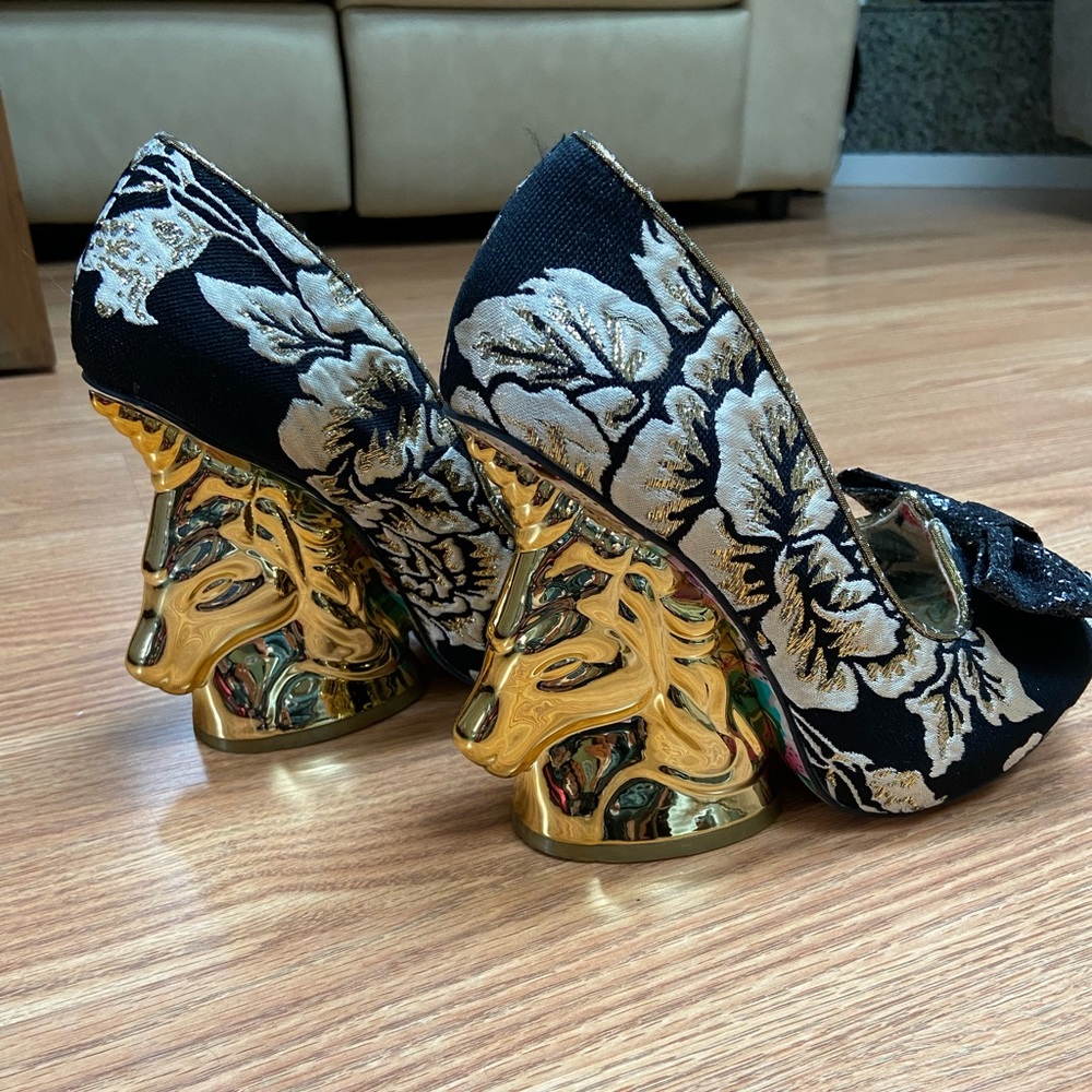 Irregular Choice Black and Gold Heels